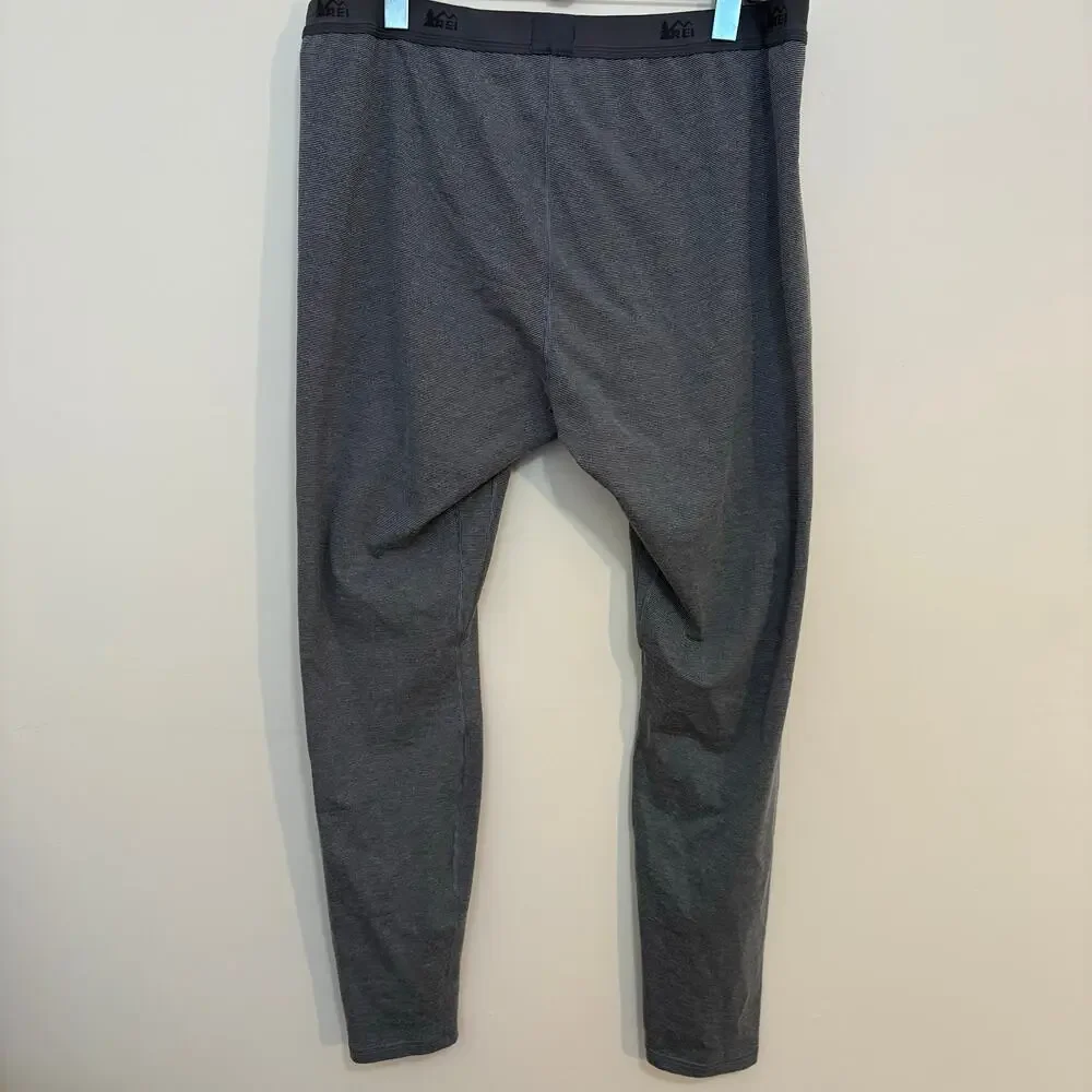 REI Base Layer Pants Mens XL Gray Stripe Thermal Bottoms Made in USA Stretch